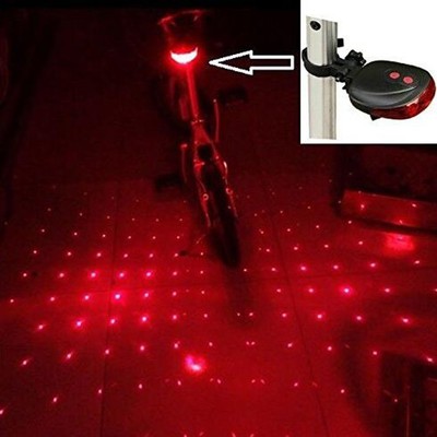 2 Laser Beam Blue 5 LED Flashing Cycling Bike Rear Tail Warning Lamp Safety Warn