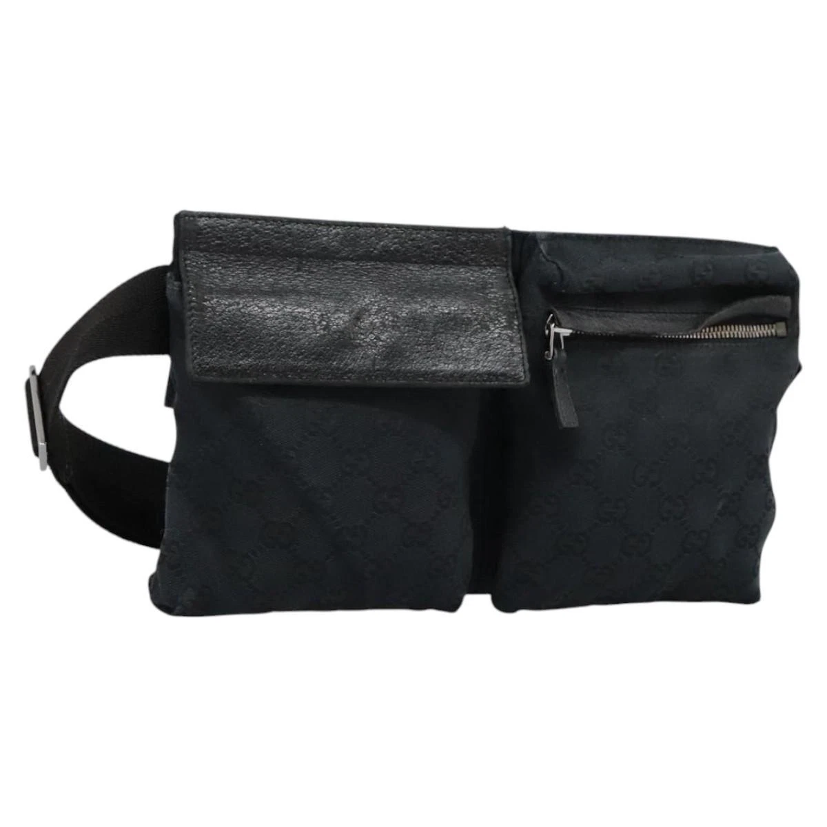 Sac taille toile GUCCI GG noir argent 28566 authentique MY029
