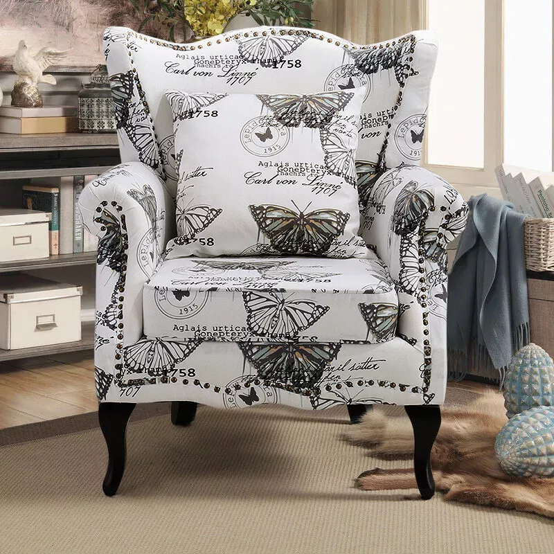 NEW Butterfly Print Single Sofa Chesterfield Wing Back Queen Anne Chair Armchair