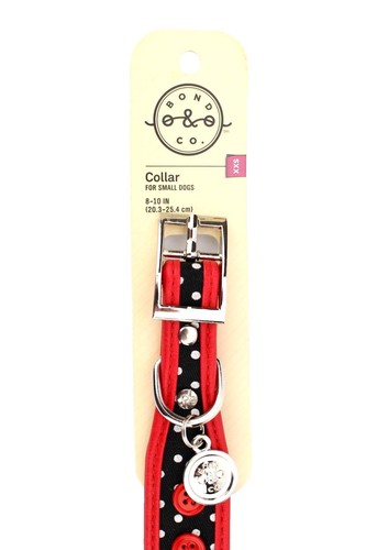NEW BOND & CO. Black Dot Collar, Gold Small 8-10 in 20-25 cm Buckle Red Buttons - Picture 5 of 8