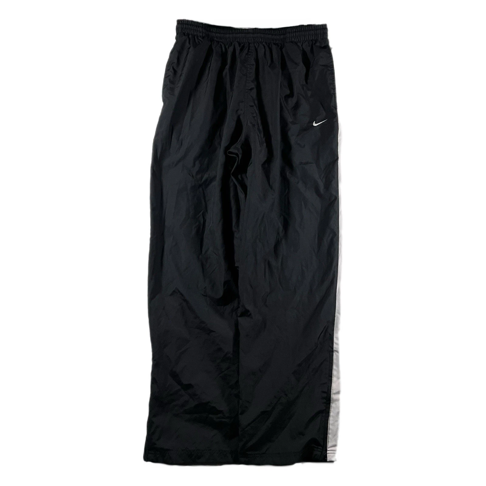 Vintage Y2K Nike Men's Swoosh Baggy Track Pants Stripe Black/White (XL)