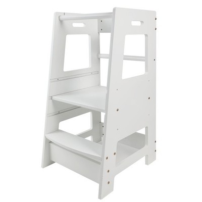 White Wood Toddler Learning Tower Adjustable Height Step Stool