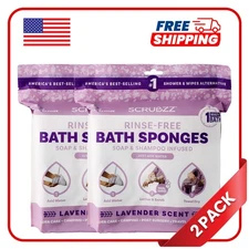Scrubzz Lavender Rinse Free Bath Sponges 50 Pack Disposable No Rinse Wipes
