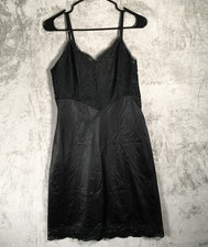 Vintage Vanity Fair Black Nylon Tricot Lace Bodice Full Slip Women's Size 36