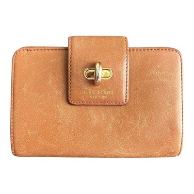 Henri Bendel Leather Wallet Brown Bifold Turn Lock Zip Side Two Compartment