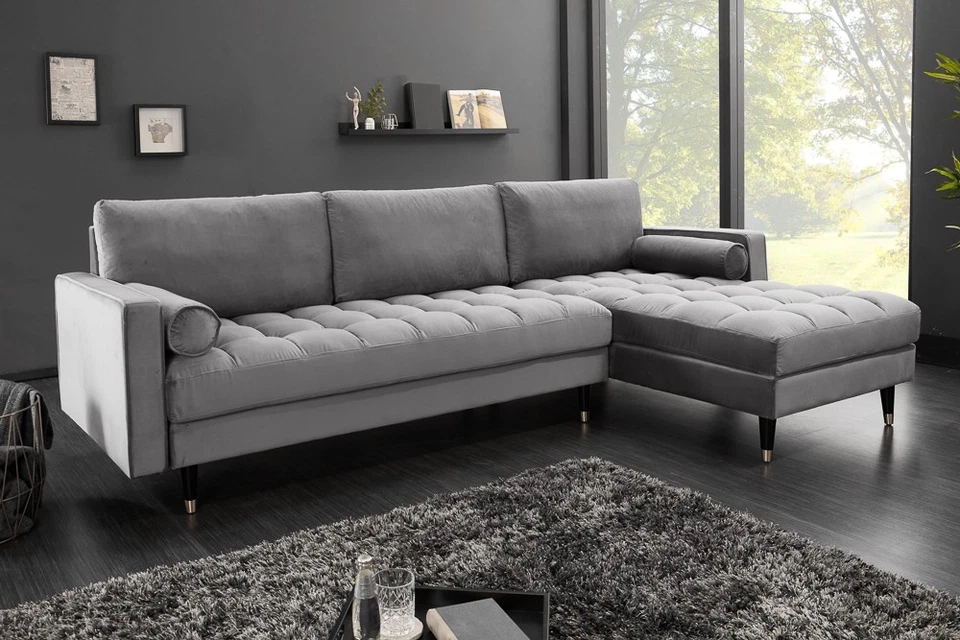 Elegantes Ecksofa COZY VELVET 260cm FARBWAHL Samt Federkern 3-Sitzer Eckcouch - Bild 3 von 4