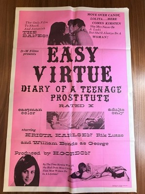 Original 1970 EASY VIRTUE Movie Poster 27x41 Pink X-Rated Exploitation Grindho