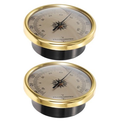 2Pcs Golden Indoor Outdoor Thermometer Accurate Weather Dial Wall Gauge