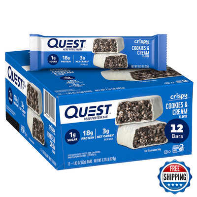 Quest Nutrition Crispy Cookies Cream Hero Protein Bar 18G Protein 1G Sugar 3G