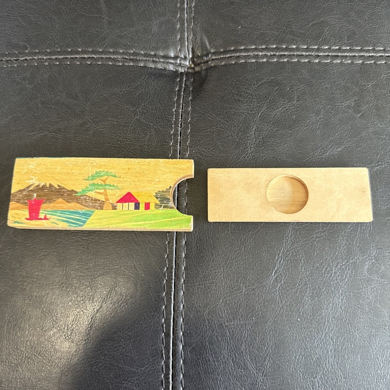 Vintage Japan Magic Disappearing Coin Trick Wooden Slide Box