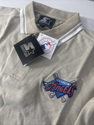 New! Vintage Starter LA Anaheim Angels Khaki Birdseye Polo Shirt  Men s Large