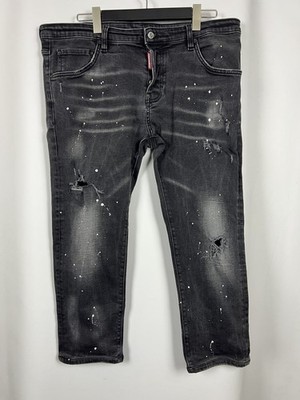 DSQUARED2 Black Bull Slim Tapered Denim Stretch Distressed Jeans Size 54