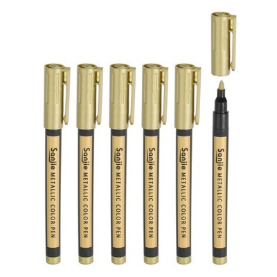 Metallic Marker Pens, 6pcs Paint Pens Medium Point Colored Markers, Golden