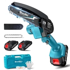 6-inch Cordless Mini Chainsaw with 2 Batteries - Tree Trimming Wood Cutting 