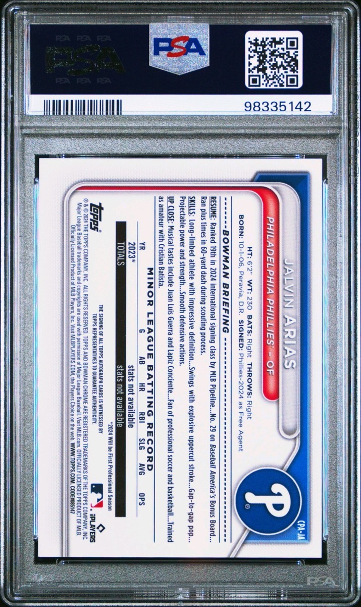 2024 BOWMAN CHROME PROSPECT AUTOGRAPHS #CPAJA JALVIN ARIAS