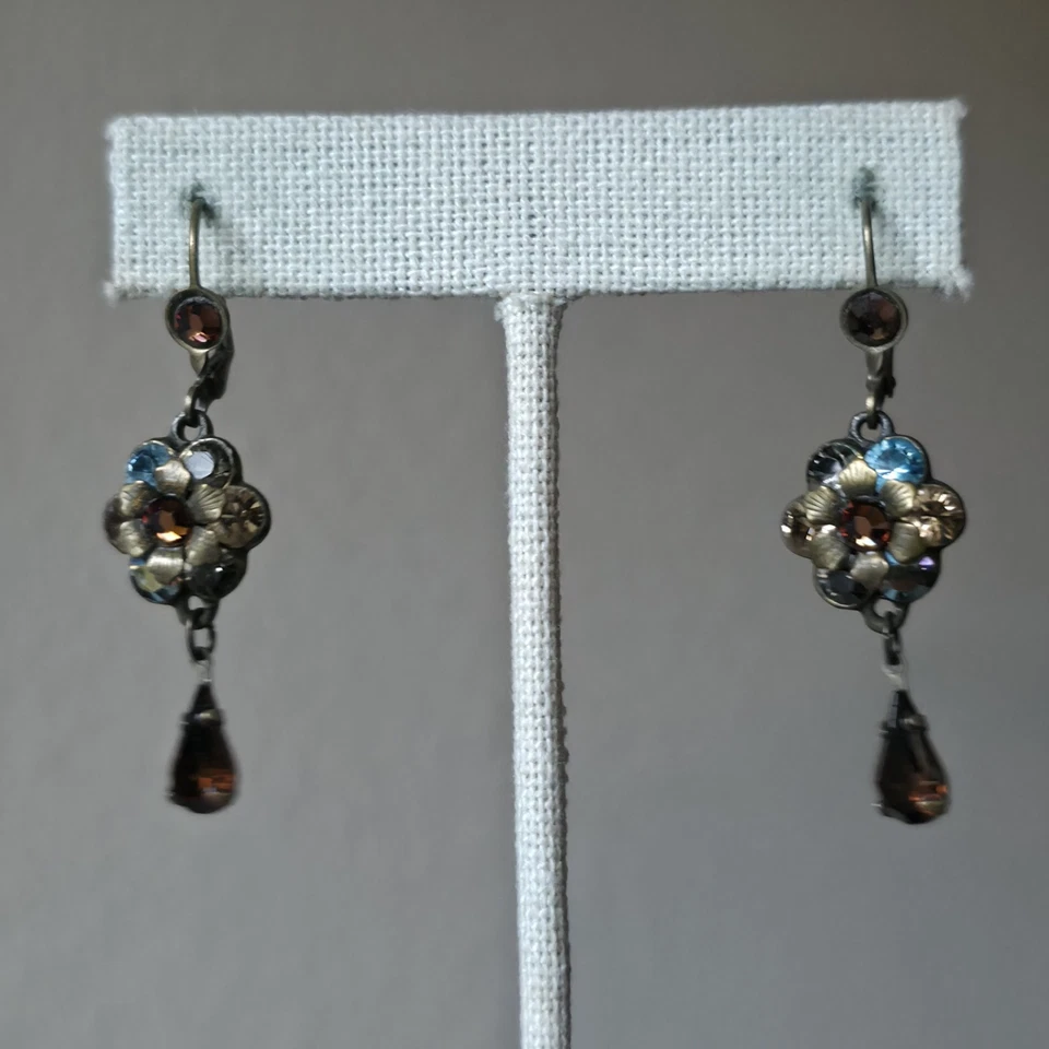 Conjunto de Pendientes Collar Michal Negrin Tono Dorado Antiguo Azul AB Marrón Estrás Foto 3 de 4