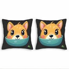 Set of 2 Cute Cartoon Dog Throw Pillow Covers 18x18in - Adorable Peeking Pup