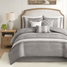Madison Park Farmhouse Lace Pintuck Grey Cal King Comforter Set, 7pc