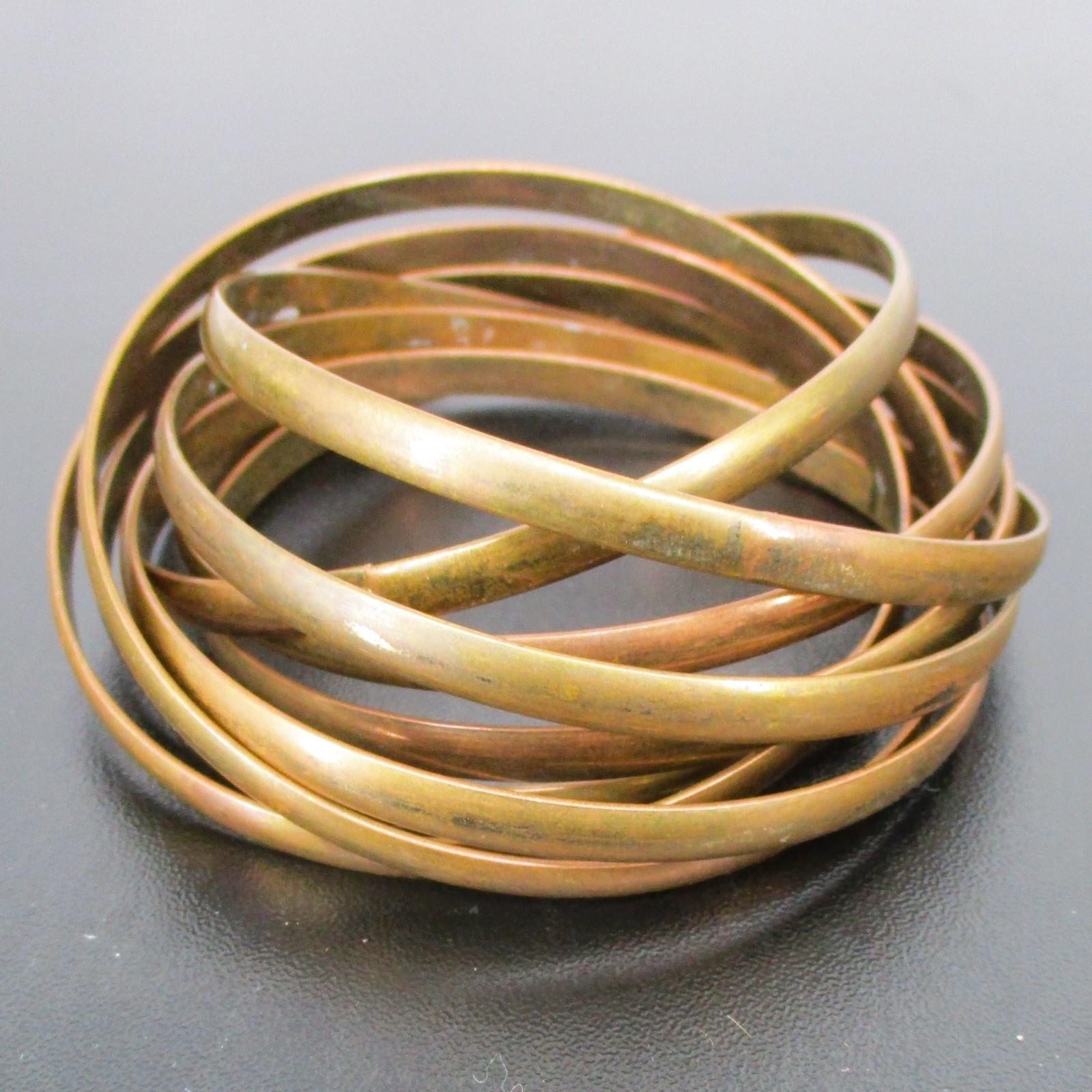 Vintage Brass Interlocking Rolling Bangle Bracele… - image 4