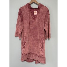 Anthropologie Daily Practice Flounced Hooded Dress Rose Pink Acid Wash Medium