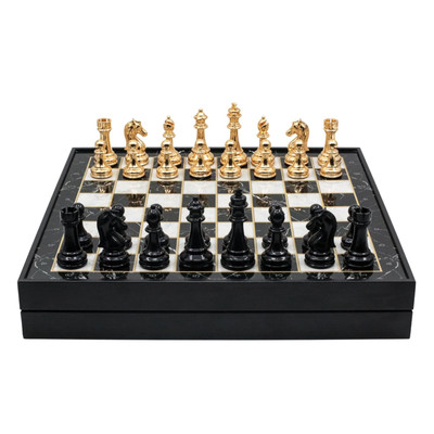 Aufbewahrung Schachspiel mit Metall gewichteten Staunton Figuren (gold vs schwarz)