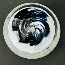 John Ditchfield Glasform Paperweight Disk Shape Blue Pinwheel 1988 Signed