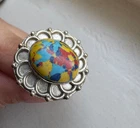 925 Vintage Mosaic Jasper Oval Ring Size 7 - solid 925 sterling silver - 6.4g