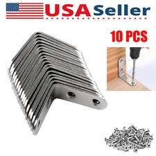 10Pcs Silver L Brackets Corner Braces Sets Stainless Steel 90 Degree Right Angle