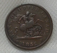 1852 BANK OF UPPER CANADA ONE PENNY BANK TOKEN