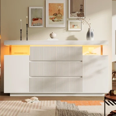 LED Sideboard Kommode Anrichte mit 6 Schublade 2 Türen Riffelfronten Flurschrank - Bild 1 von 4
