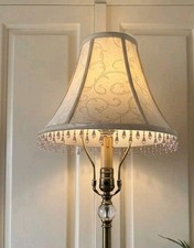 Victorian Bell Lamp Shade Beaded Fringe Cream Damask Purple Crystal Vintage