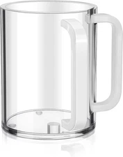 MAQUITA Judaica Hand Washing Cup with clear body and white handles, White 