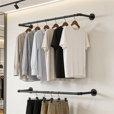 2PC Wall Mounted Clothes Rail Coat Garment Bar Towel Holder Rack Closet Storage