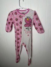 Sesame Street Pink Elmo 'Woke Up This Cute' Fleece Footed One-Piece Pajamas, 18M