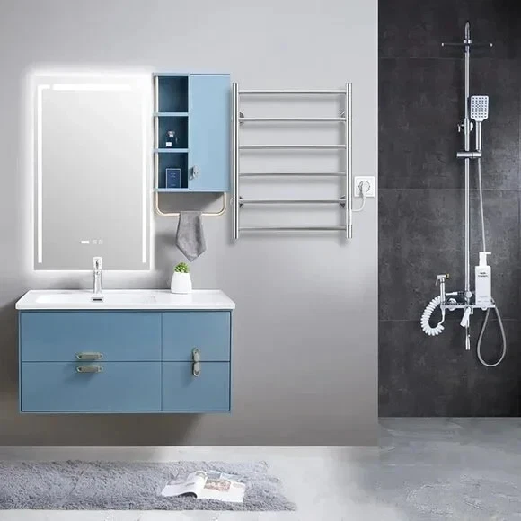 Toallero calentador Key Tek 6 barras montado en la pared toallero térmico baño cepillado Foto 3 de 4