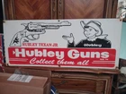 Vintage 3FT Hubley Texan Guns Cowboys Porcelain Sign Car Gas Truck Motorcycle