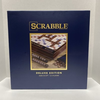 Scrabble Deluxe Edition w/ Rotating Board  New Mahogany Wood