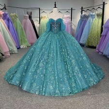 Luxury Quinceanera Dresses Off Shoulder Lace Appliques Sweet 15 Shiny Ball Gown