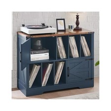 39" Farmhouse Navy Blue Vinyl Record Storage Cabinet, Holds 450 Albums
