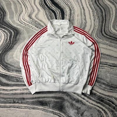Vintage Adidas 2000er Y2K Monogram Oversized Large Silber Trainingsanzug Top Trainingsjacke