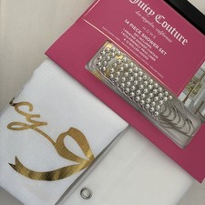 New Juicy Couture Cute 14 Pc Shower Curtain Gold Ribbons Bows Coquette