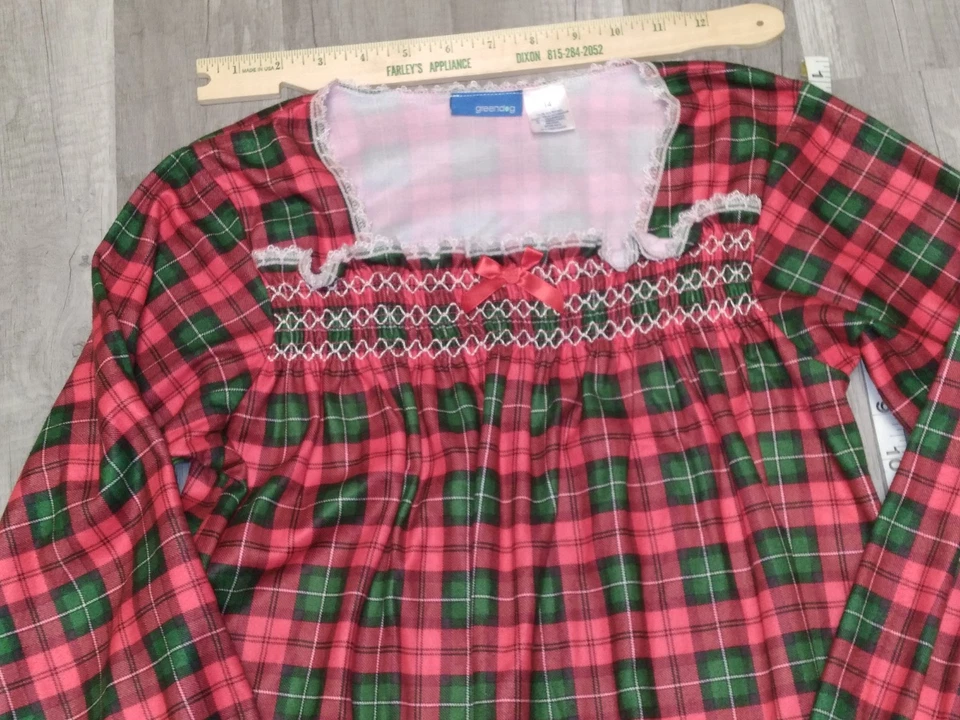 NIÑAS 14 CAMISÓN DE NAVIDAD A CUADROS TOP CON VOLANTES BTTM ENCAJE NUEVO CON ETIQUETAS $30 REGALO? Foto 2 de 4