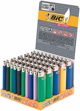 50 ACCENDINI BIC MEDI J23 Colorati Accendino Con Pietrina SLIM 1 Box 
