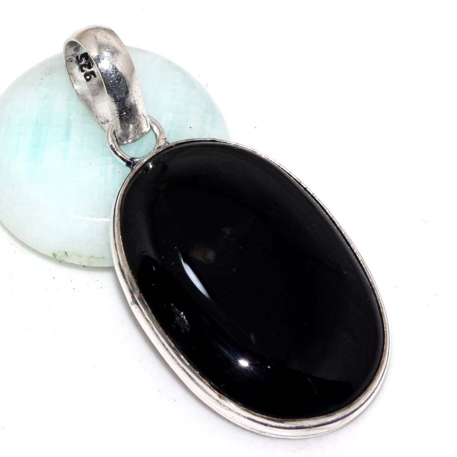Black Onyx 925 Silver Plated Gemstone Pendant 1.7