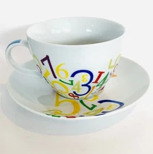 PPD Numbers Digits Design Coffee Cup And Saucer Porcelain Multicolor IOTA