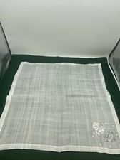 Antique Linen Handkerchief With Corner Embroidered Rose 15  X 15  