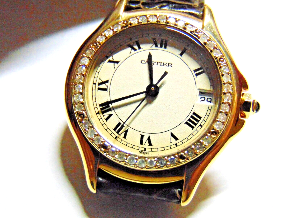 CARTIER Santos COUGAR 18K Solid Gold Date Watch 0.37ct Diamond 