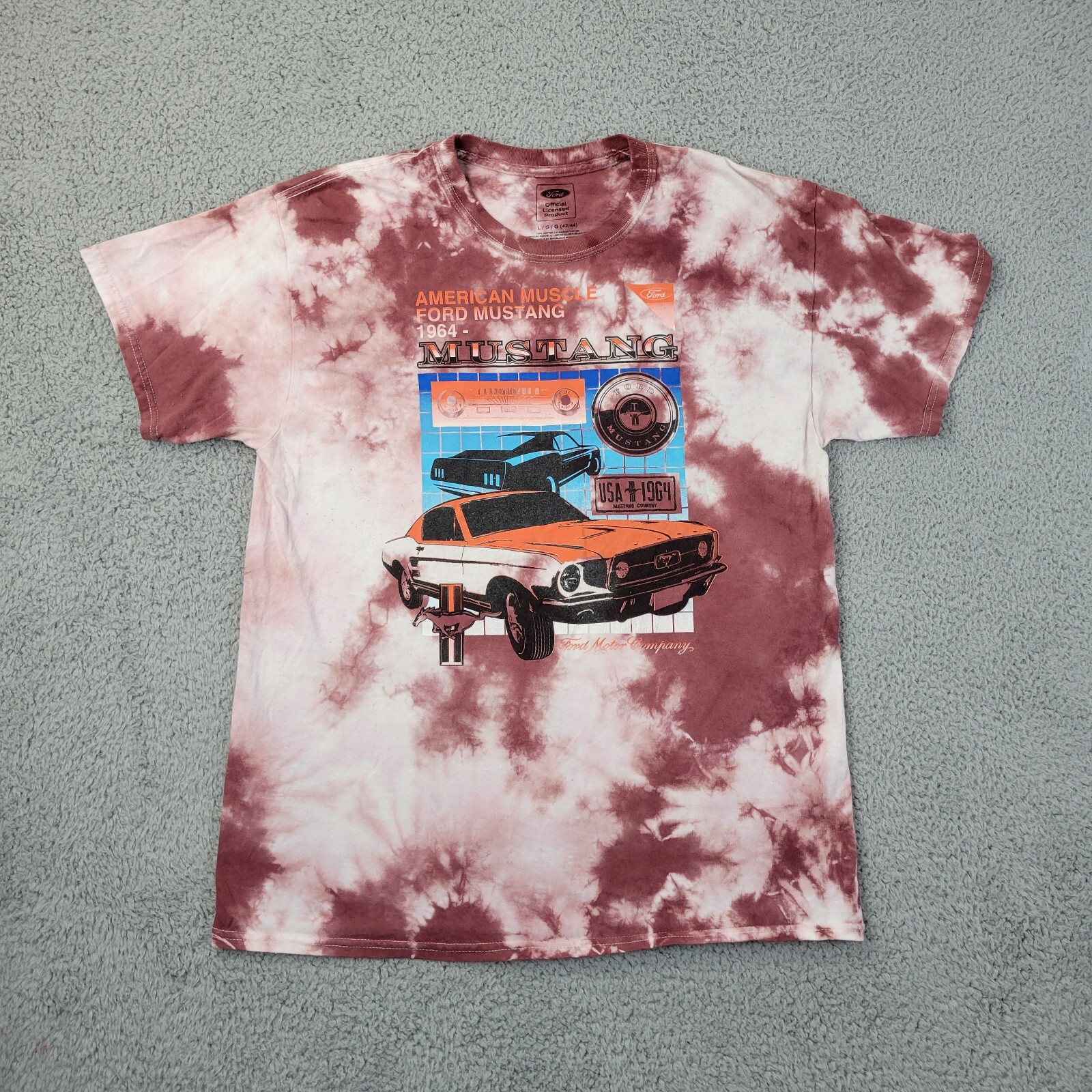 PONY Camicia Ford Mustang uomo grande rossa bianca tie dye grafica manica corta