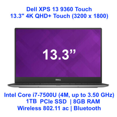 Dell XPS13 9370 Laptop Core i7 4K QHD+ 3200x1800 Touch 1TB 8GB