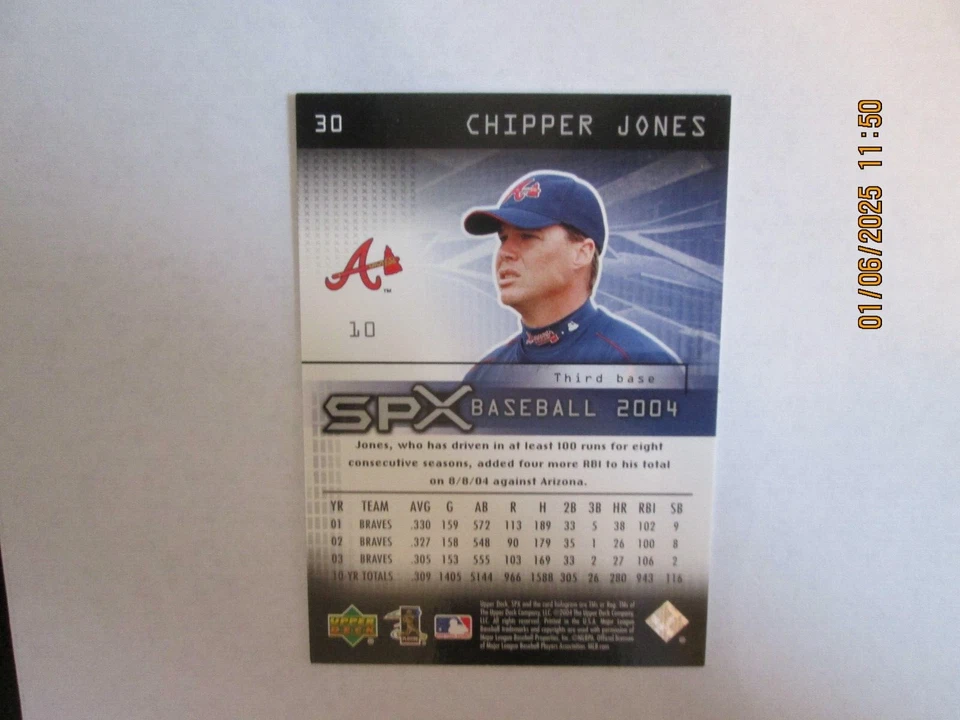 CHIPPER JONES BRAVES 2004 UPPER DECK SPX BASEBALL CARD #30 - Image 2 of 2